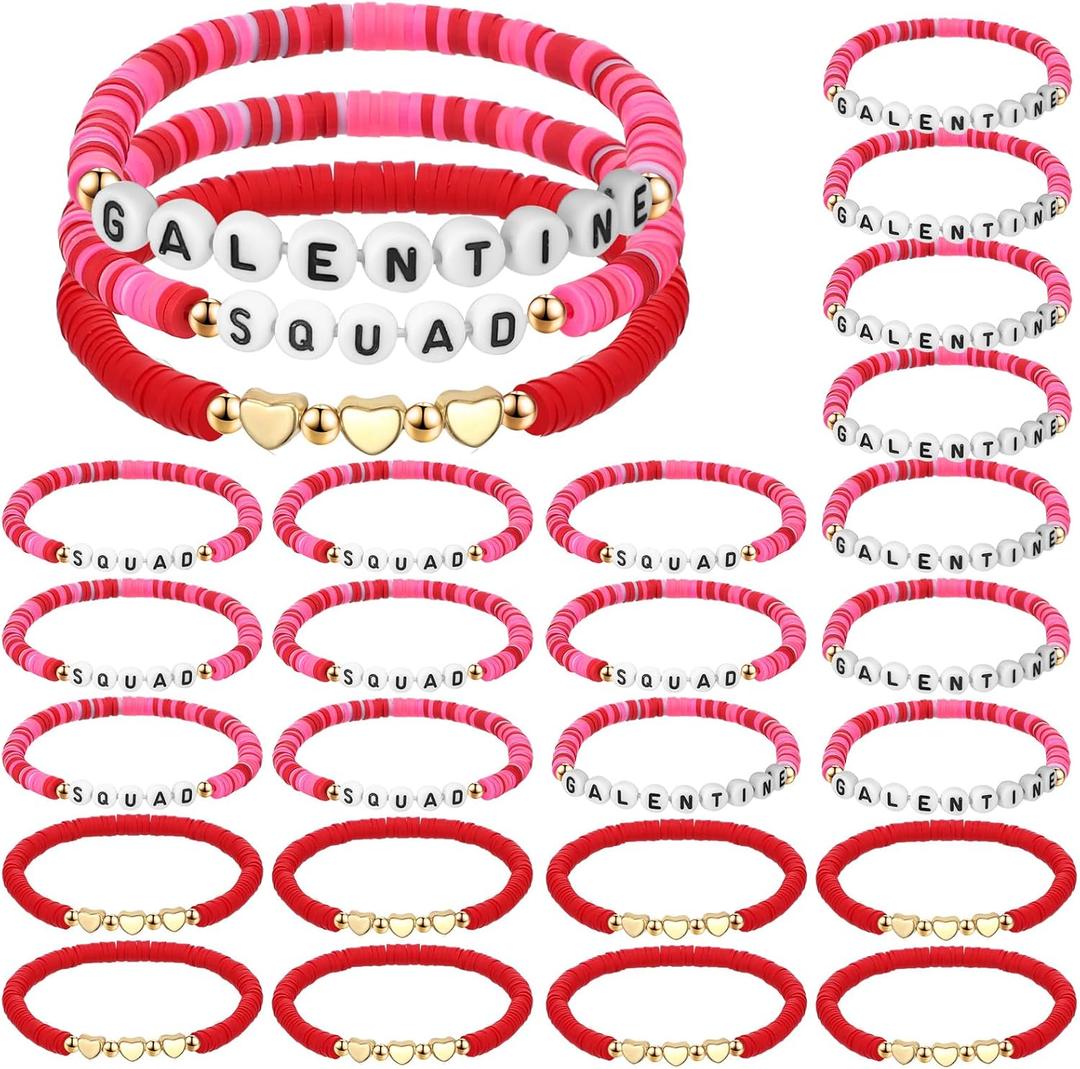 Tondiamo 24 Pcs Galentines Day Bracelets Bulk Valentine's Day Friendship Bracelets Red Pink Galentines Party Favors Valentines Jewelry Gifts for Women Friends Besties