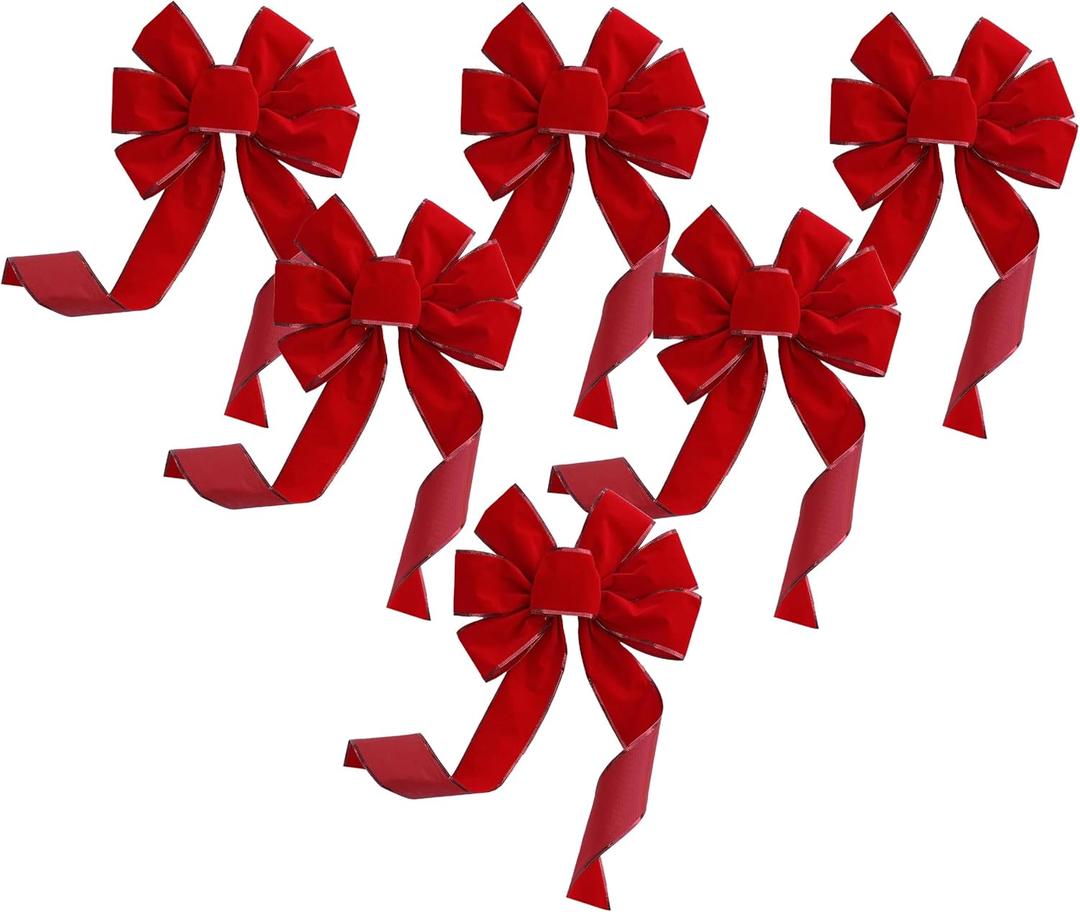 Red Velvet Christmas Wreath Bows - 10" Wide, Set of 16, Front Door Decor, Gate, Fence, Retail Display, Decorations, Gift Basket, Swag & Garland Accessories