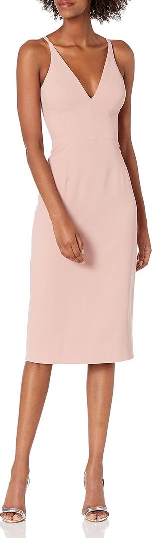 Dress the Population Women's Lyla Solid Sleeveless Fitted Midi Sheath Dress (Large)