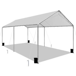 Heavy Duty 10 X 20 Ft Easy to Assemble Metal Car Canopy Shelter with Reinforced Steel Cables, Outdoor Portable Garage for Car, Boat Tent, Light Grey (Gray)