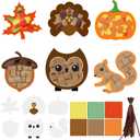 Bafeil Fall Thanksgiving Window Art Craft Kit  Tissue Paper Stickers DIY Set with Maple Leaf Turkey Pumpkin Owl Acorn Squirrel for Autumn Home & Classroom Decorations