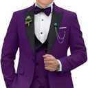 Boys Suits 3 Piece Formal Solid Slim Fit Suit Peak Lapel Blazer Pants Vest Boys Suit Double Breasted Kids Tuxedo (14, Purple)