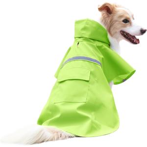 NACOCO Large Dog Raincoat Adjustable - Pet Water Proof Clothes Lightweight Rain Jacket Poncho Hoodies with Strip Reflective (L, Green) 