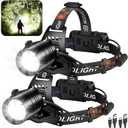 Rechargeable Led Headlamp 2Pack, 99000 Lumen Super Bright Head Lamp with 3 Modes & 90 Adjustable, Brightest Headlamp 30H Long Runtime, Powerful Waterproof Headlamps for Adults Camping (Medium)