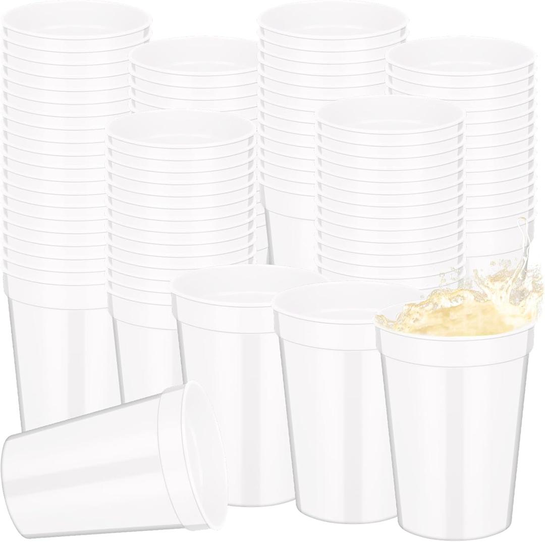 Domensi 60 Pcs 12 oz Plastic Stadium Cups Bulk Plastic Stadium Cups Reusable Blank Drink Tumblers Drinking Cup for Party Picnic Birthday Wedding Baby Shower Events DIY Projects(White)