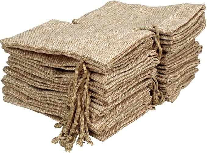 Shappy 50 Pieces 5 x 7 Inch Organza Burlap Bags with Drawstring Burlap Gift Favor Bags for Wedding Party(Flaxen)