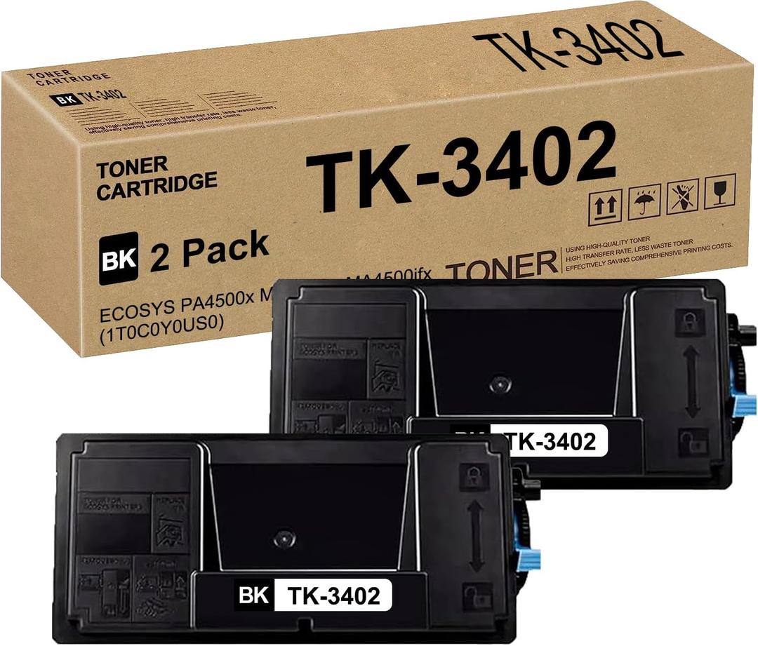 TK-3402 TK3402 Toner Cartridge Compatible for Kyocera TK-3402 TK3402K 1T0C0Y0US0 for ECOSYS PA4500x MA4500ix MA4500ifx Printer Black 2 Pack 12,500 Pages