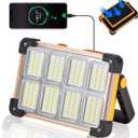 120W Solar Rechargeable Work Light, 144 LED 10000LM Portable Flood Light with Stand, IP66 Waterproof 4 Modes LED Job Site Lighting Flashlights for Mechanic Camping Fishing Car Repair