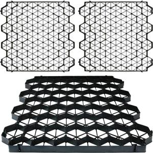 12 Units Permeable Pavers Gravel, Grass& Gravel Driveway System, Interlocked Pavers Gravel Grid Black PE Shed Base 1.6" Depth, 32 Sq Ft (12)