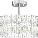 Lxybcce Crystal Ceiling Light Fixture, Modern Chrome Ceiling Light Chandelier, Semi Flush Mount Chandelier Lighting Fixture for Kitchen Entryway Living Room Dining Room, 5-Light, 16 Inch
