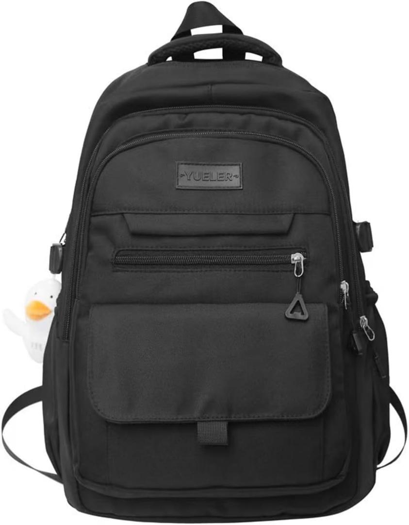 Student Backpack for Teen Girls Boys Preppy Elementary Middle School College Bookbags Cute Aesthetic Trendy Daypack (Black)