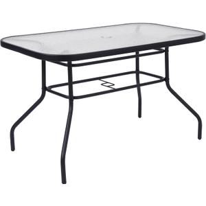 Flash Furniture Tory Rectangle Patio Table with Umbrella Hole, Commercial All-Weather Table with Heat Resistant Tempered Glass, Steel Tube Frame, 27.5x47.25, Black