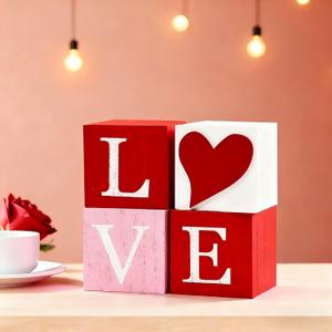 Valentines Day Decorations Love Signs, 3D Heart Wooden Sign Rustic Valentines Day Table Decor for Home Office Farmhouse Tiered Tray, Galentines Day Decorations Romantic Gifts