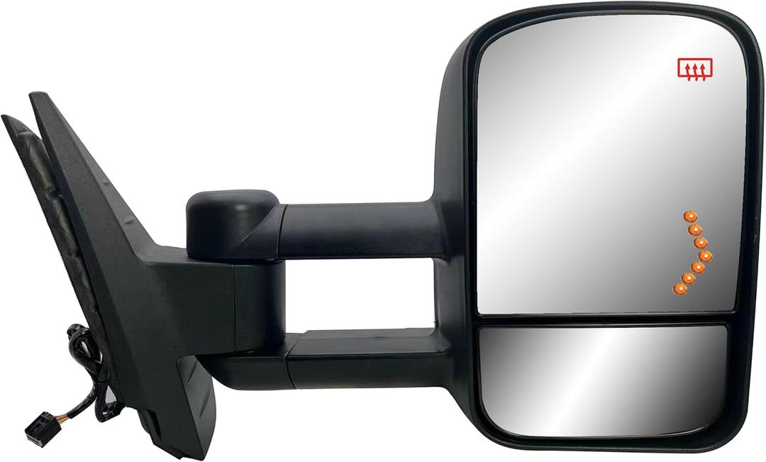 Passenger Right Side Door Towing Mirror Power and Heated with Signal Light on Glass Textured Back Cover For Chevy Silverado Sierra 1500 2500 3500HD from 2007 to 2013