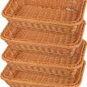 4 PCS 12 Inch Wicker Bread Basket, Woven Serving Basket, Tabletop Food Serving Basket for Restaurant, Bakery, Family Party, Hotel Serving, Fruits, Vegetables and Snacks, Brown, by GNIEMCKIN