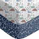 Yoofoss Baby Pack and Play Sheets 2 Pack for Boys and Girls - 38x26 Mini Crib Sheets Fitted Neutral Compatible with Graco Pack n Play Mattress,Ultra Soft Breathable Microfiber Dark Blue Dinosaurs