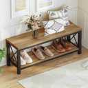 BON AUGURE Entryway Bench, Farmhouse Wooden Metal Entry Storage Bench, Rustic Shoe Benches with Shelf for Foyer, Mudroom, Bedroom, Hall, Entrance (Vintage Oak)