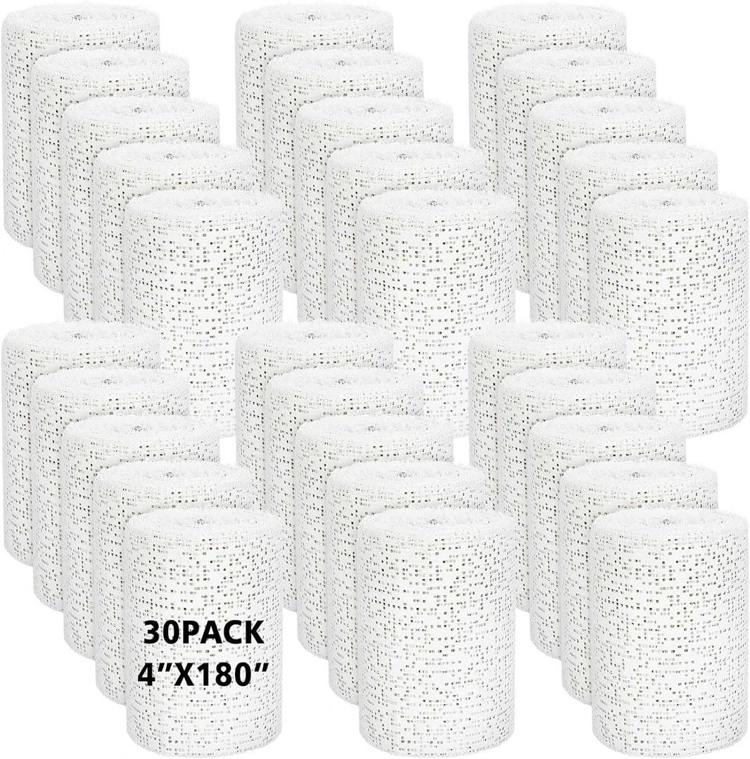 Preboun Plaster Cloth Gauze Bandages Roll Bulk Plaster Strips for School Classroom Craft Art Projects, Paper Mache, Belly Cast and Body Casts, Mask Making, Each Roll 4 Inch x 180 Inch, (30 Pack)