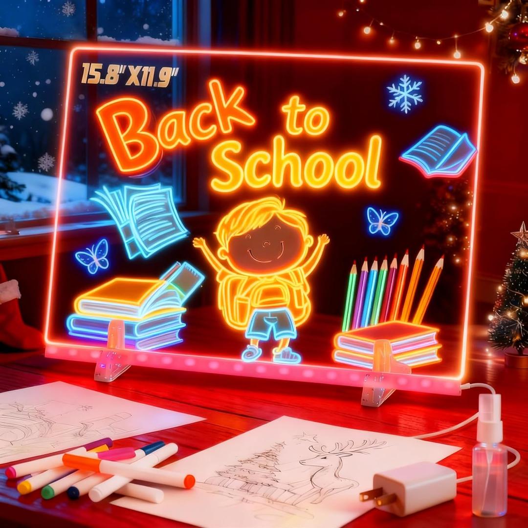 LED Drawing Board for Kids- Erasable Acrylic Electronic White Boards,15.8''X11.9 Drawing Tablet,6 Modes & 8 Colors Light Up Drawing Board,Kids Toy with 13 E Birthday Holiday Day Gifts for Girls & Boys