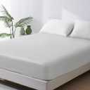 ZonLi 100% Rayon Derived from Bamboo Cooling Fitted Sheet Cali King Size for Hot Sleeper, 72"x84", Snow White