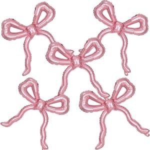 5pcs Light Pink Bow Balloons Coquette Birthday Decorations, Giant Pearl Baby Pink Bow Foil Mylar Balloon for Girls Women Bow Themed Party Decor Baby Shower Bridal Wedding Bachelorette Party Supplies