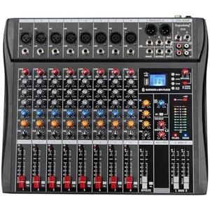 Depusheng DX8 Professional Mixer Sound Board Console 8 Channel Desk System Interface Digital USB MP3 Input 48V Phantom Power Stereo DJ Studio FX Steel Chassis,Black Bluetooth USB Audio Mixer for PC