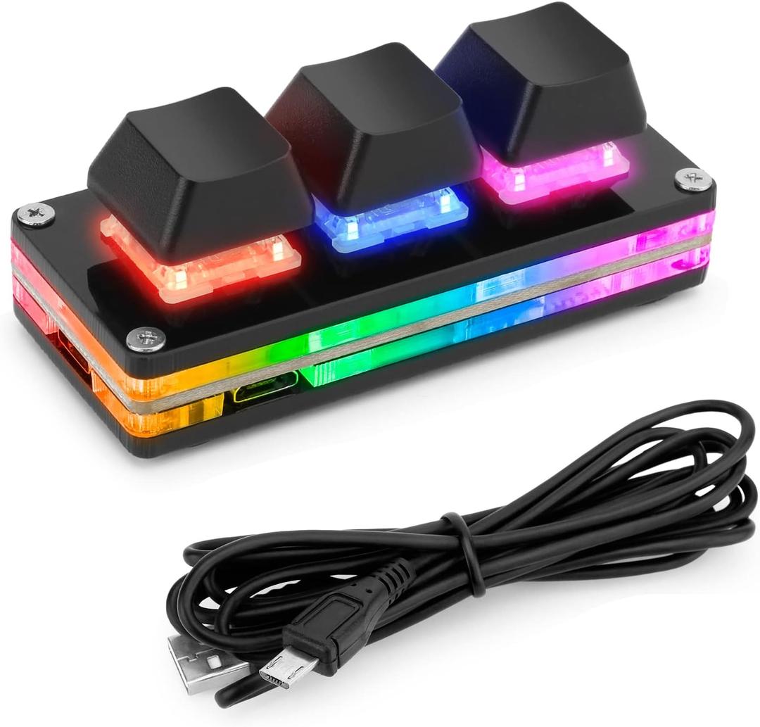 Ecarke Black 3-Key OSU Hot Swap Game Keyboards USB Wired RGB Mechanical Keypad,Autonomous Programming Macro with Software Switches