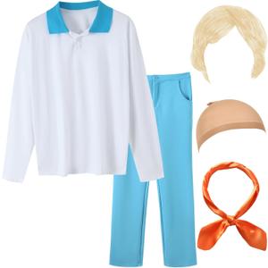 Halloween Costume for Men Classic White Shirt and Pants Outfit Cosplay Fancy Dress Suit (Large)