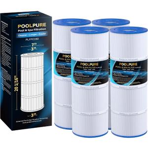 POOLPURE PLFPCC80 Pool Filter Replaces Pentair CCP320, Pleatco PCC80-PAK4, Ultral-A5, Unicel C-7470, R173573, Filbur FC-1976, 178580, 817-0081, Clean and Clear Plus 320, L x OD:20"x 7", 4X80 sq.ft.