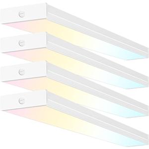 4 Pack 4FT LED Wraparound Light with 3 Wattages/3 Lumens/3 CCT Selectable, 55W/65W/75W, 5500lm/6500lm/7500lm, 3000K/4000K/5000K 4 Foot LED Wrap Light Fixture, Flush Mount Office Ceiling Light, ETL