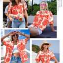 MYMORE  Womens Hawaiian Shirt Luau Party Tropical Vacation Button Down Shirts Short Sleeve Beach Hawaii Floral Print Top (Red, XL)