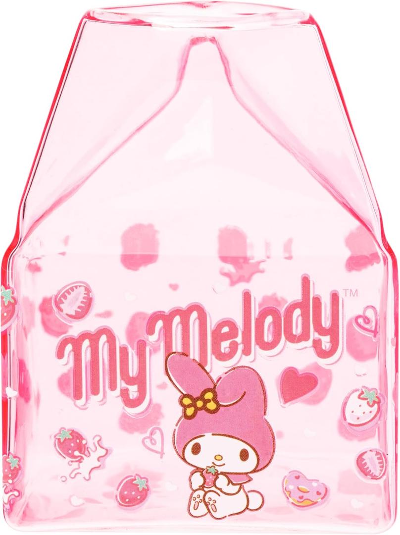Silver Buffalo Sanrio Hello Kitty and Friends Featuring My Melody Strawberries Pink Glass Milk Cup, 11.9 Ounces