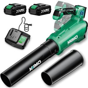 KIMO Leaf Blower Cordless with Battery and Charger, 700CFM/300MPH, Precision Adjustment Handle, 3Speeds w/ Visual Panel, Lightweight, 2 Extended Tube, 2* 2.0 Battery Powered Leaf Blowers for Lawn Care