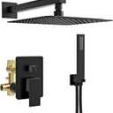 Kurpot Black Shower System, Wall Mounted Shower Faucet Set with Valve, 10-Inch Rainfall Shower Head with Handheld Combo Spray, 59'' Long Shower Hose and Shower Trim Kit, Matte Black