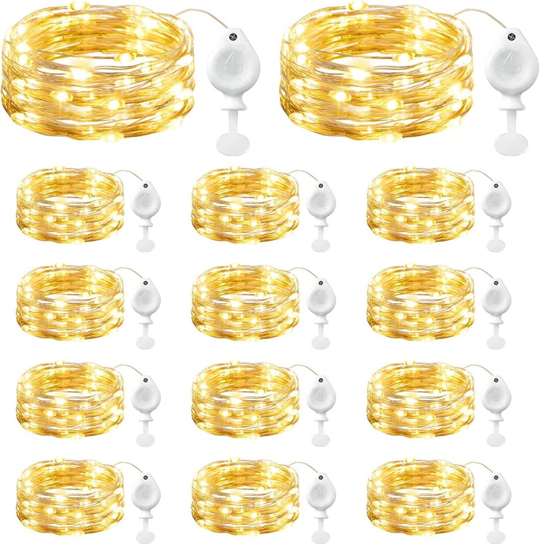 Brightown 14 Pack LED Fairy Lights Battery Operated String Lights, 7ft 20LED Waterproof Silver Wire Twinkle Lights, Firefly Starry Moon Lights for Mason Jars DIY Christmas Wedding Party Bedroom (Warm White)