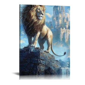 Lion Canvas Wall Art Lion ocean Castle Blue Pictures Painting Decor Modern 12*16