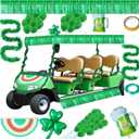 St. Patrick's Day Golf Cart Decoration Kit with Clover Balloon Fan-Shaped Flag Green Tassel Curtains Wine Glass Garlands Green Ribbon Double-Sided Tape for Golf Cart Irish Parade Float Party Decor