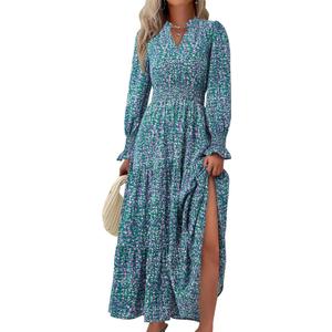PRETTYGARDEN Women's Floral Maxi Dress 2026 Fall Long Sleeve V Neck A Line Long Flowy Spring Party Boho Dresses (M)