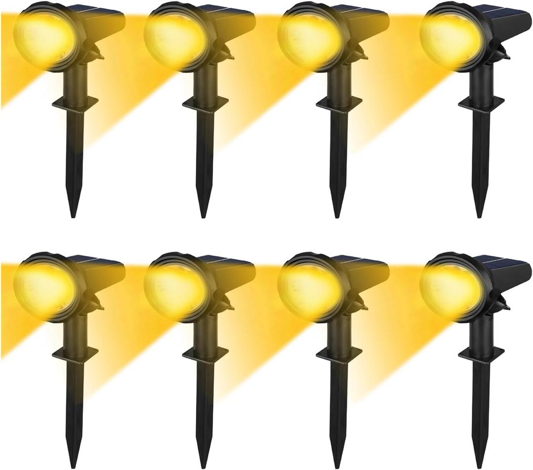 Solar Lights Outdoor Waterproof IP683 Lighting ModesSolar Spot Lights OutdoorDark Sensing Auto On/Off Solar Powered Garden Yard Spot Solar Lights for Outside Landscape (Warm White, 8 Pack)