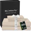 Slumberfy 4-Piece 400 TC Viscose Derived from Bamboo Sheets, Queen Size - 1 Fitted, 1 Flat, 2 Pillow Cases - Deep Pocket Cooling Viscose-Bamboo Bed Sheets in Magnetic Closure Gift Box, Sand