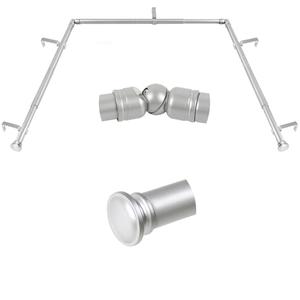 TONIAL Bay Window Curtain Rods, 32 to 86 Inch Center Rod for Windows, 20 to 84 Inch Side Rods for Window 3/4 Inch Decoratice Drapery Rods with Small Cap End, Silver