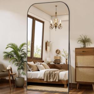 Full Length Mirror with Stand 76"x34" Floor Mirror Freestanding, Arched Floor Standing Large Mirrors Full Body Wall Hanging Leaning Home Decor for Bedroom & Living Room, Black