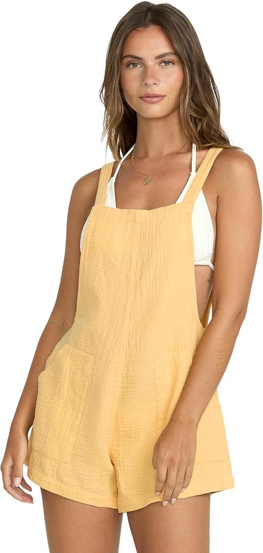 Billabong Women's Beach Crush Soft Cotton Overall Romper, Wheat, X-Large