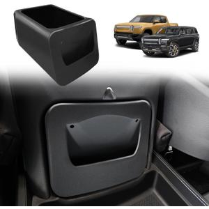 BestEvMod [Lockable Camp Speaker Drawer Organizer Tray Compatible with 2022-2025 2026 Rivian R1T R1S Storage Tray Box ABS w/Vegan Leather Liners Adjustable Dividers Lockable on Car Screen