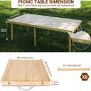 Boho Wooden Low Picnic Table, 60" x 30" Portable Foldable Beach Picnic Table for 6-8 People to Beach, BBQ, Camping, Party, Garden, Outdoor, Indoor (Extra Large)