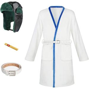 Cousin Eddie Costume Christmas Vacation Robe Belt with Trapper Hat Set Adult Halloween Cosplay Outfits (XX-Large, White)