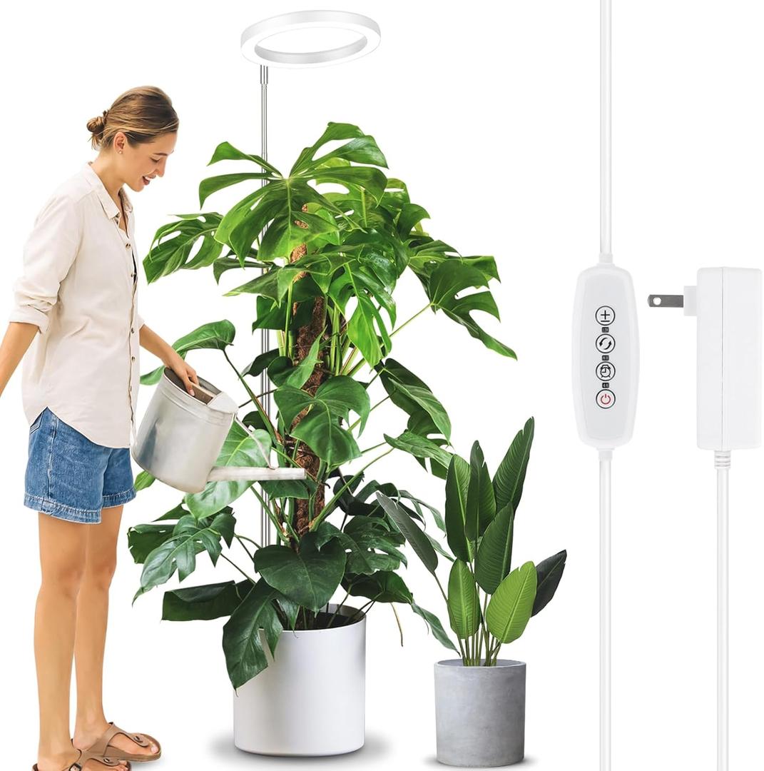 LORDEM 10" Grow Light for Indoor Plants, Full Spectrum Plant Lamp with 160 LEDs, 4H/8H/12H Timer, 10 Dimmable Levels, 3 Spectrum Modes, Height Adjustable 65", Ideal for Growing Large Tall Plants (10.24IN White)