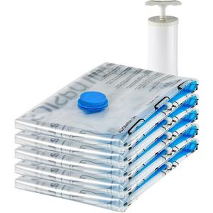 Vacuum Storage Bags, Compression Space Saving for Clothes and Linens, Reusable with Hand Pump, Large, Clear, 5-Pack