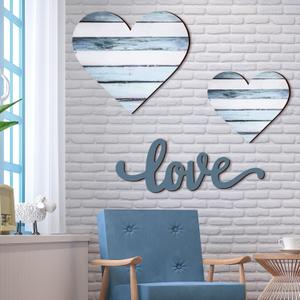 3 Pcs Wooden Hearts Decor Heart Wooden Sign Rustic Hanging Love Plaque for Wall Home Farmhouse Living Room Bedroom Gifts(Blue)