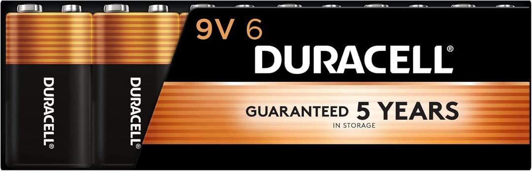 Duracell Coppertop 9V Battery, 6 Count (Pack of 1), 9 Volt with Long-lasting Power, All-Purpose Alkaline 9V Battery for Household and Office Devices